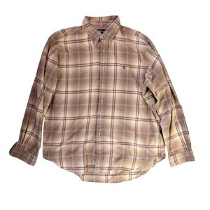 Vintage Ralph Lauren Men's Classic Fit Plaid Button Down Shirt Tan- XXL
